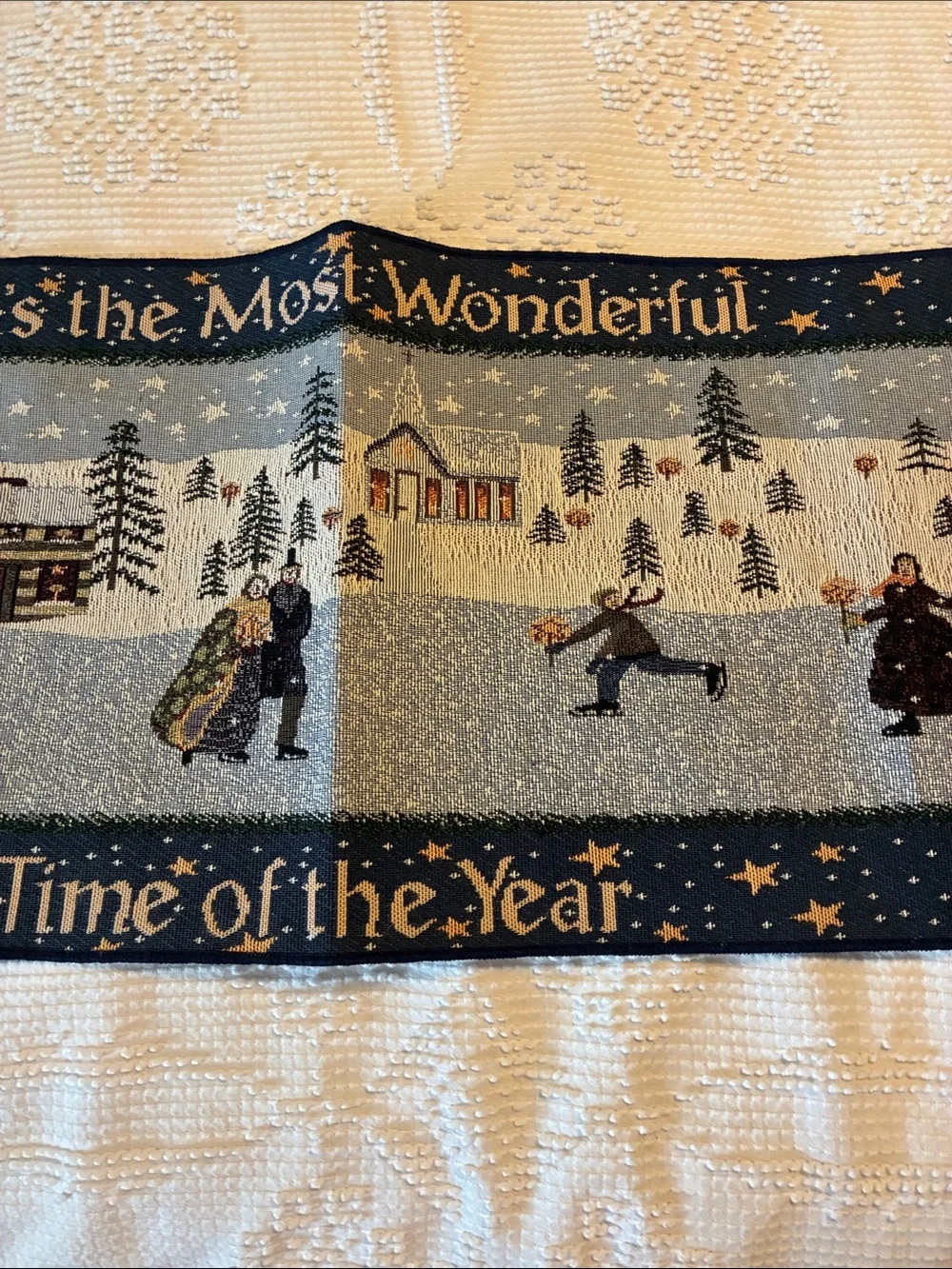 Holiday Table Runner - 'It's the Most Wonderful Time of the Year' Navy and Cream